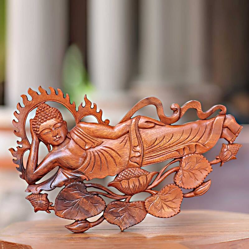 Novica Handmade Buddha Relaxes Wood Relief Panel