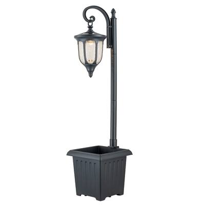 C Cattleya Black Finish Solar Outdoor Post Light with Planter and Crackle Glass