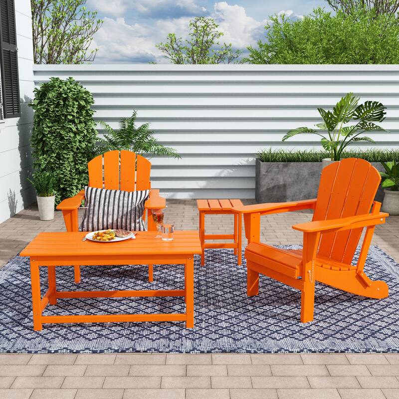 Laguna Hdpe All Weather Outdoor Patio Foldable Adirondack Chairs Conversation Set (4-Piece Set) - Orange