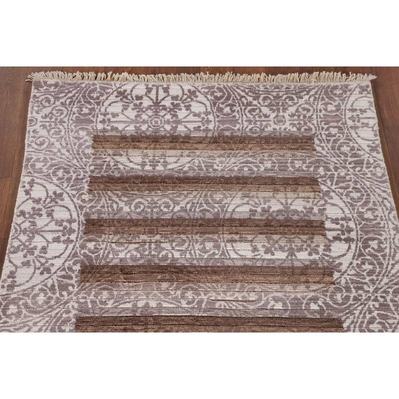 Striped Abstract Modern Oriental Accent Rug Handmade Wool Carpet - 2'8"x 4'7"