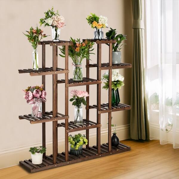 6 Story 11 Seat Multifunctional Carbonized Wood Plant Stand Indoor And Outdoor Overstock 31768527