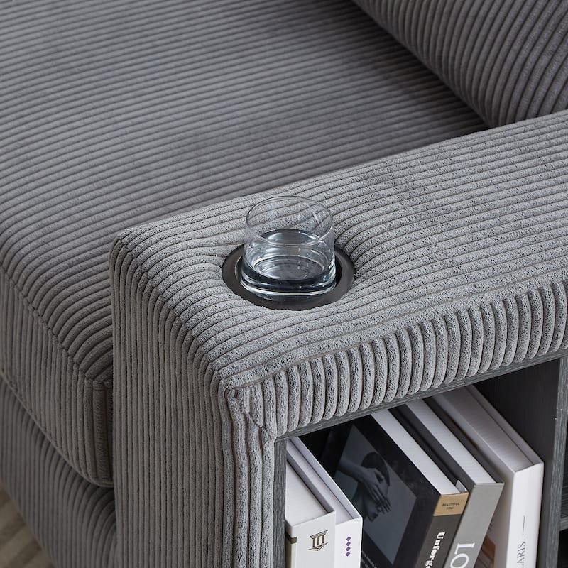 102.75" Corduroy L-Shaped Modular Sectional Sofa with Storage and Cup Holder