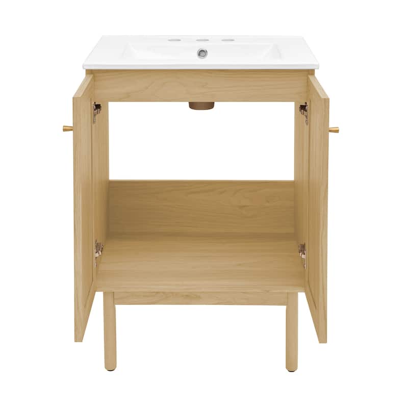 Classe 24 In. Natual Oak Bathroom Vanity With White, 3-Hole Ceramic Sink Top