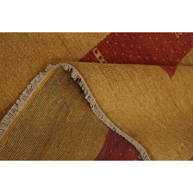 Hand Knotted Oriental 100% Wool Carpet Modern Geometric Yellow & Gold Gabbeh Area Rug - 6' 5'' X 4' 7''