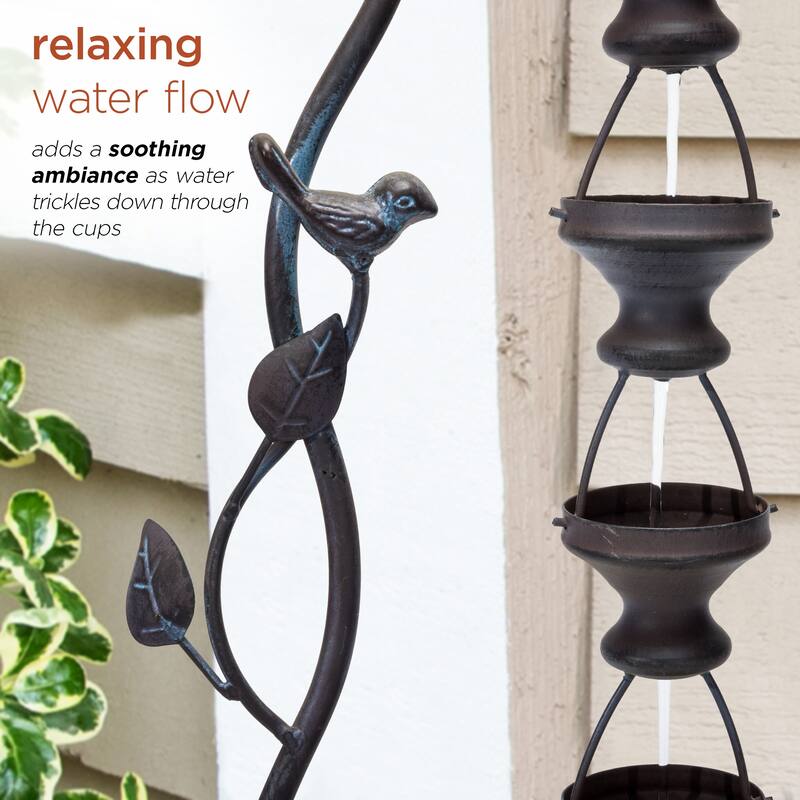 Alpine Corporation 41" Tall Indoor/Outdoor Metal Hanging 7-Cup Tiered Floor Water Fountain, Bronze