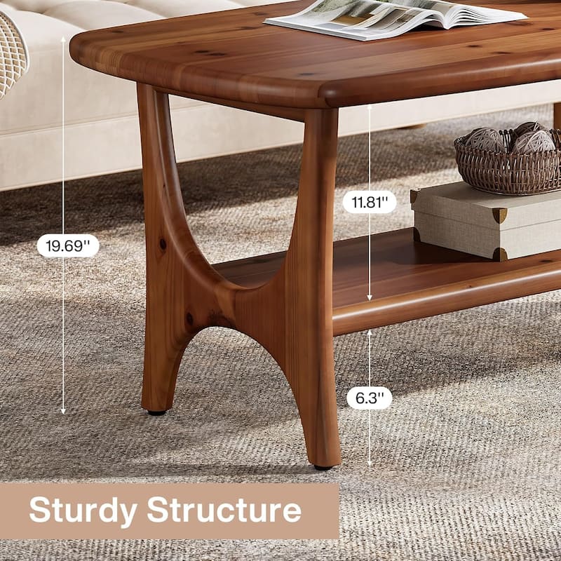 47.24" Solid Wood Coffee Table, Rectangle Mid-Century Modern Center Table - 47.24" L x 19.68" W x 19.68" H