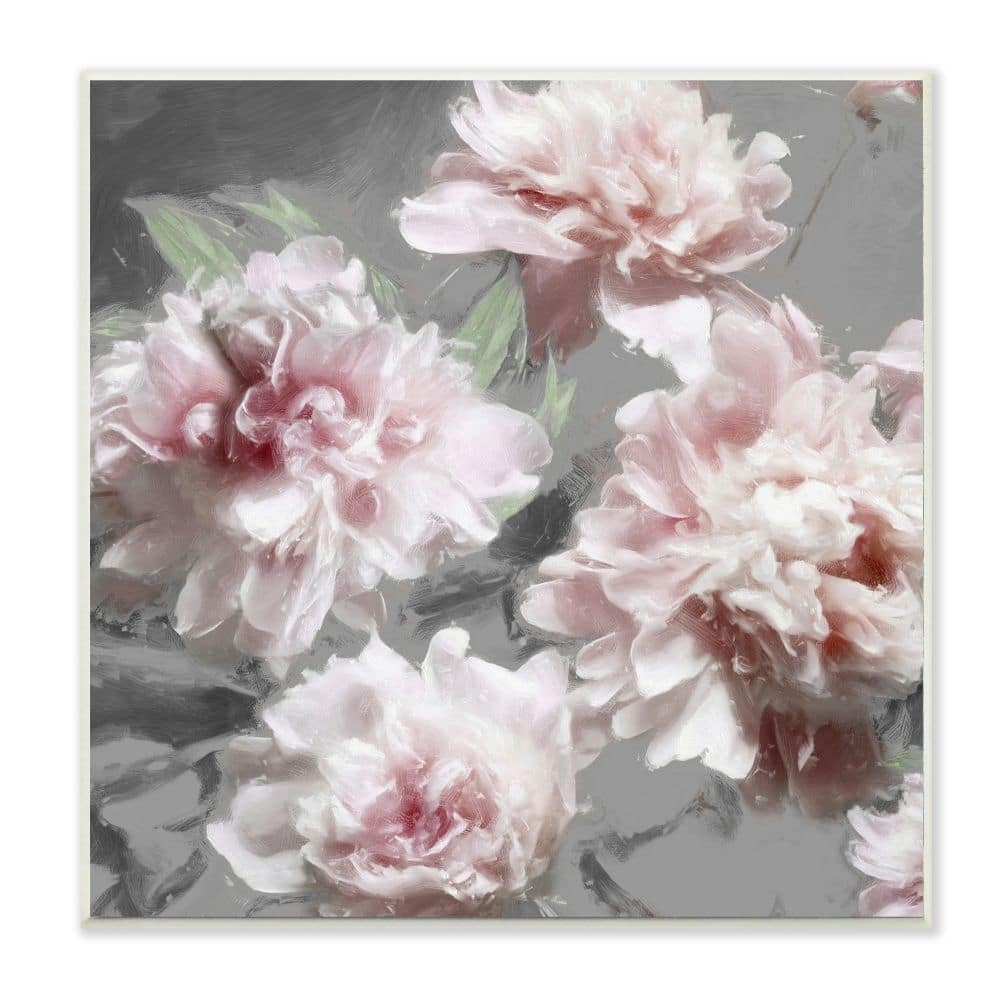 Stupell Pink Flowers On Neutral Grey Painting,12 x 12, Wood Wall Art