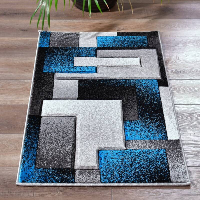 Orelsi Collection Abstract Area Rug - 2'1'' X 3'3'' - Black/Turquoise