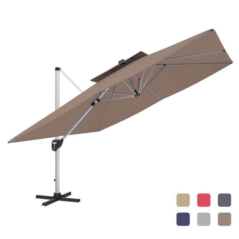 11FT Patio Umbrella Outdoor Square Double Top Umbrella with Base