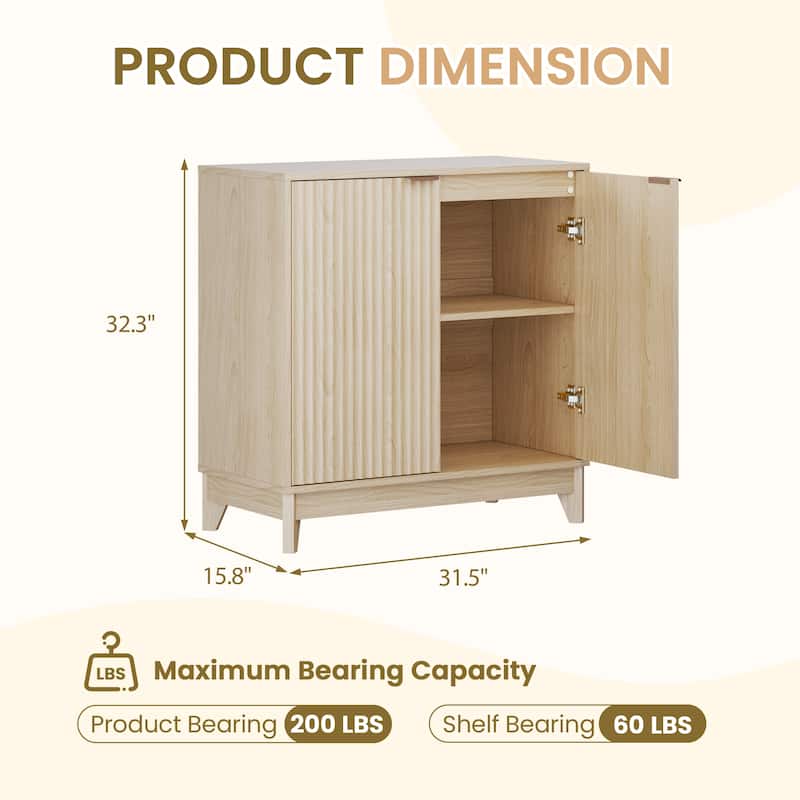 EROMMY Fluted Storage Cabinet with Double Doors & Adjustable Shelves - Modern 31"/55" Accent Buffet Cabinet for Kitchen,Room