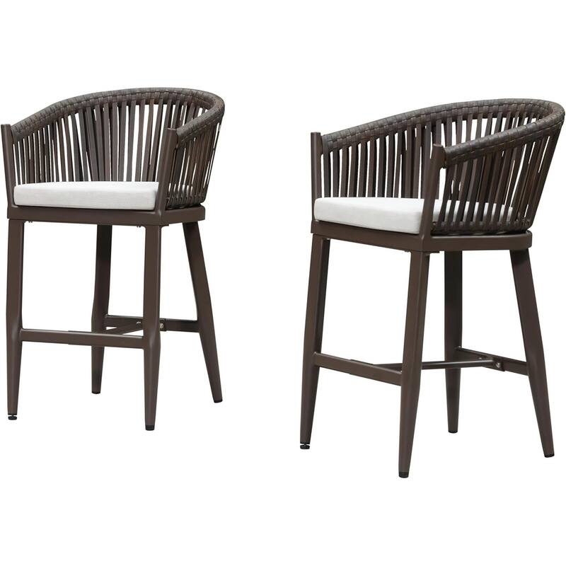 PURPLE LEAF Outdoor Bar Stools Set of 2 Patio Metal Modern Wicker Bar Chairs Woven Aluminum Barstools - Counter Height Coffee