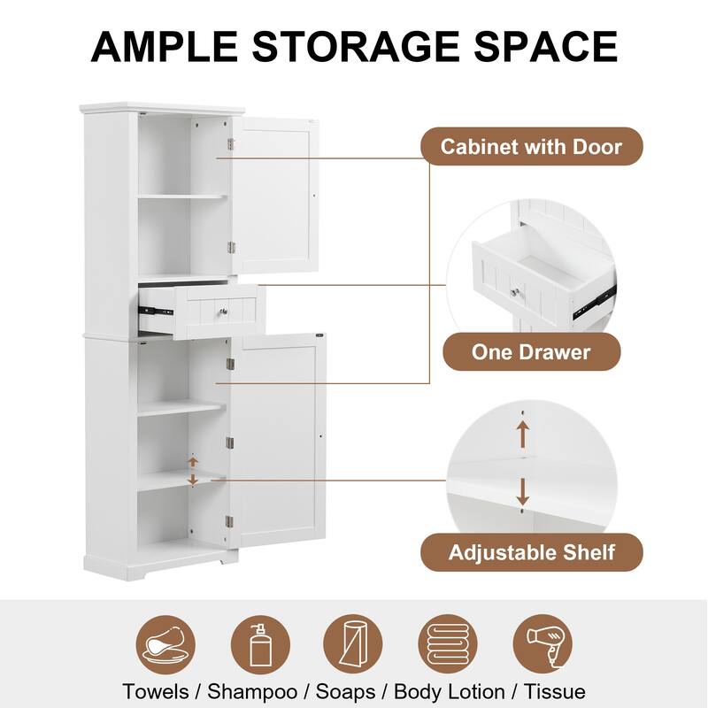 Freestanding Bathroom Storage Cabinet with Drawer and Adjustable Shelf
