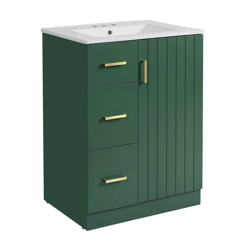 Small Bathroom Vanity Set with Under-mount Sink, 24" Freestanding Bathroom Storage Cabinet with 2 Drawers, Adjustable Shelf