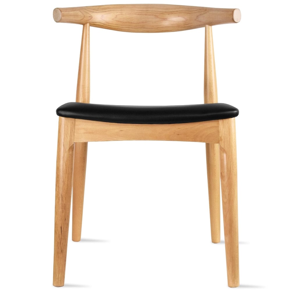 Light Natural Solid Wood Dining Elbow Chairs With Padded PU Leather or Beige Fabric Cushion Seat And Oak Frame