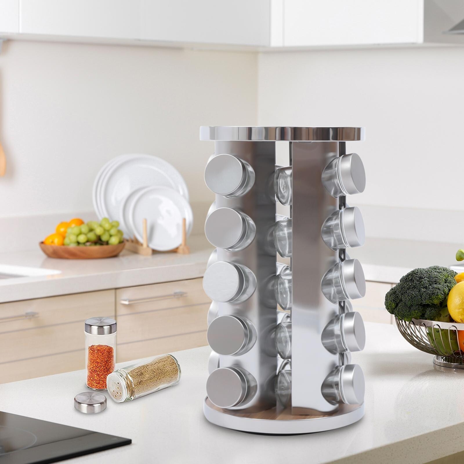 Rotating Spice Rack Organizer with 20 Stainless Steel Jars On Sale Bed Bath Beyond 40325287