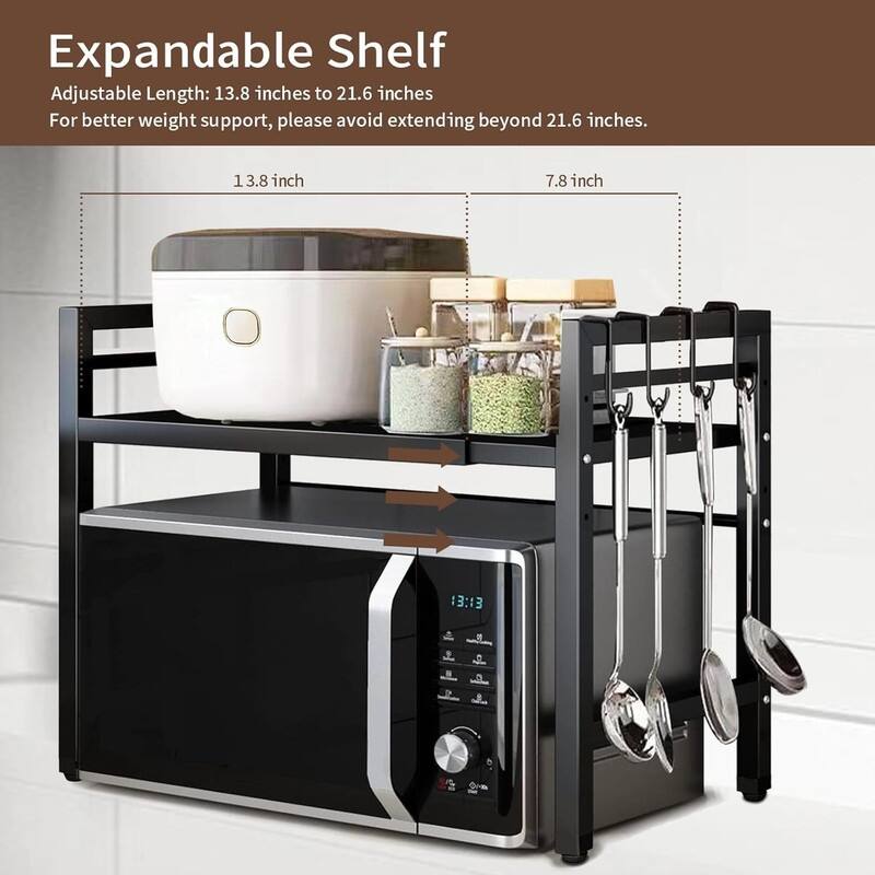 Microwave Oven Rack Expandable Countertop Heavy Duty - 12.8"D x 21.65"W x 17.13"H