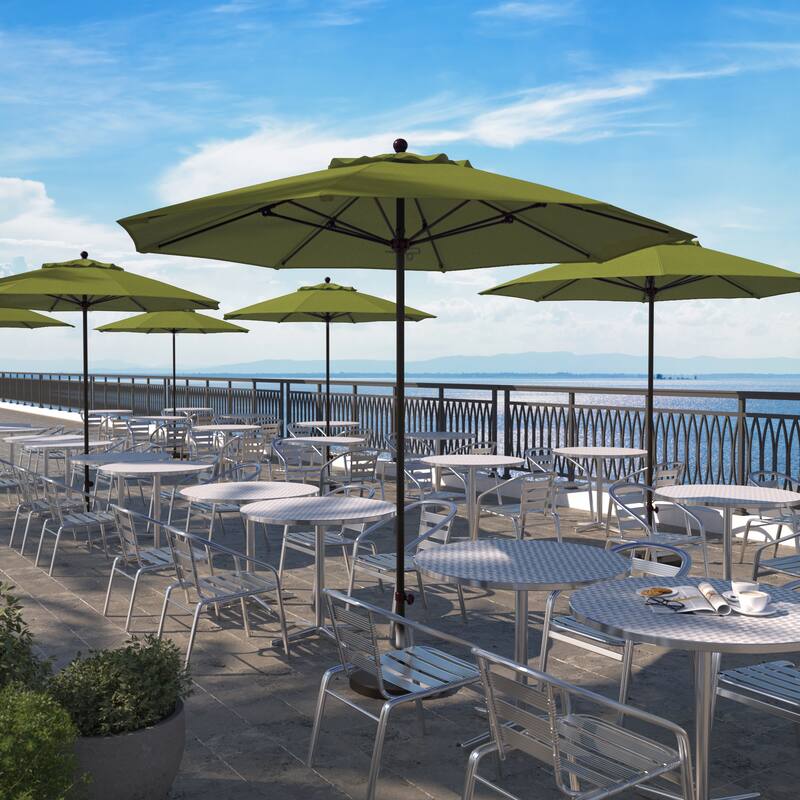 California Umbrella 9' Rd. Aluminum Frame, Fiberglass Rib Market Umbrella, Push Open, Bronze Finish, Pacifica Fabric