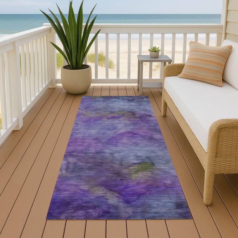 Machine Washable Indoor/ Outdoor Abstract Contemporary Chantille Rug - Purple - 2'3" x 7'6"