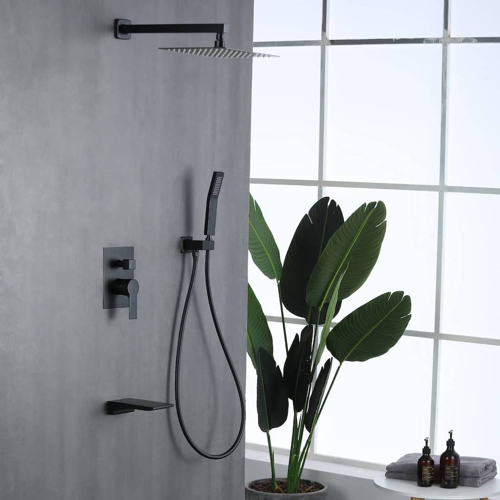 Wall Mount Tub Shower Faucet Set With Hand Shower Complete Shower System With Tub Spout With Pressure Balance Valve