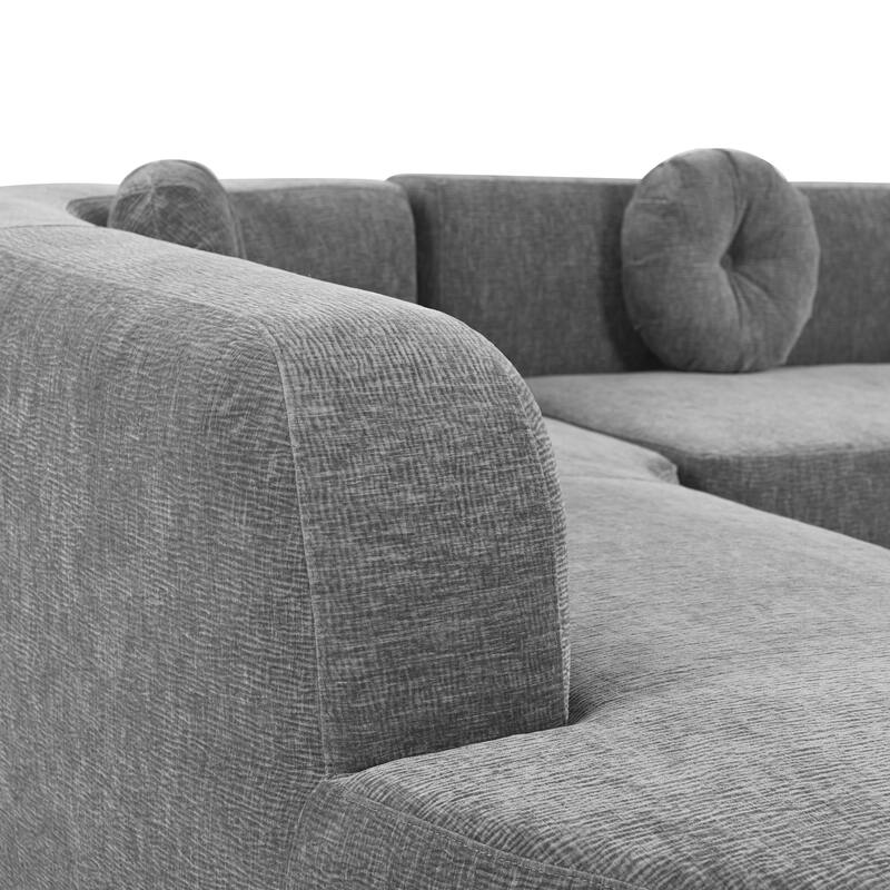Curved Floor Sectional Chaise Sofa L-shape Corner Recliner Couches with 3 Round Pillows, Large Lounger Couches for Living Room