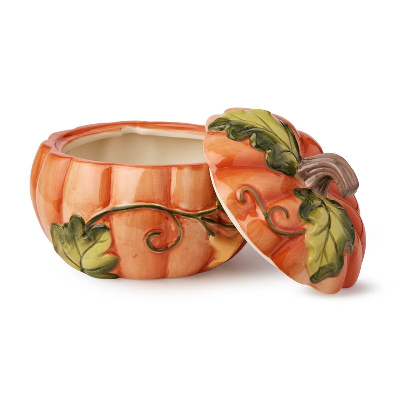 Certified International Harvest Fields 3-D Pumpkin Set of 2 Covered Soup Bowl - 5.88"W x 5.88"D x 4.63"H