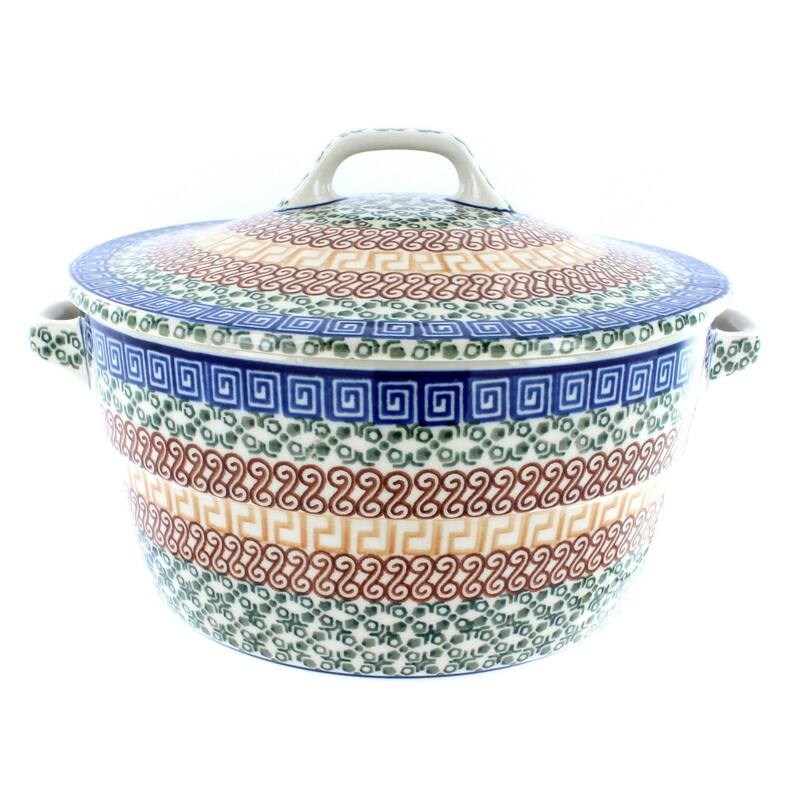 Blue Rose Polish Pottery 278 Ceramika Artystyczna Covered Round Baker - Athena