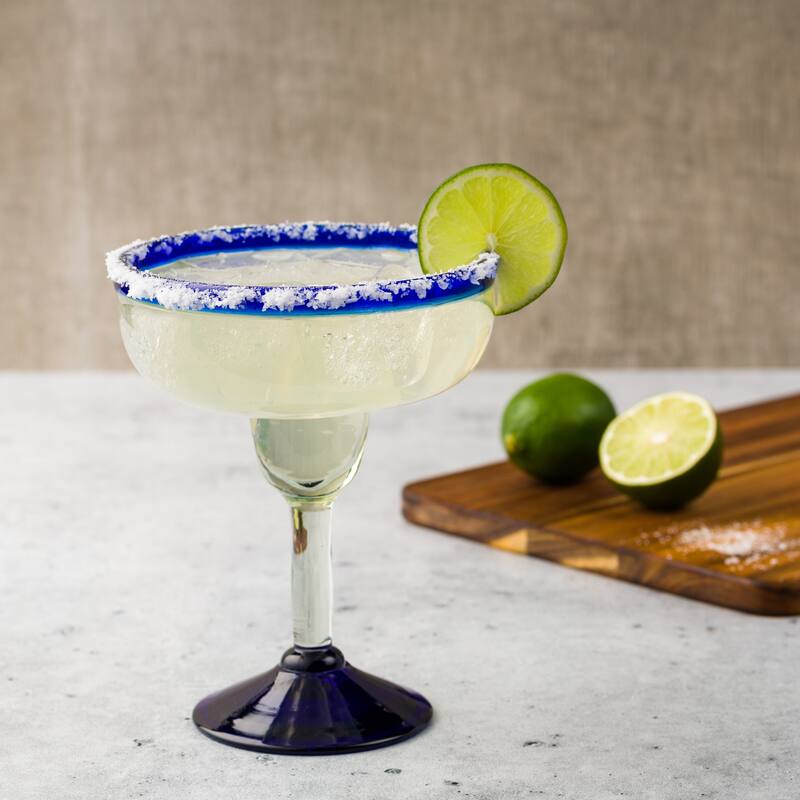 10 Strawberry Street Cobalt Rim Handlown Mexican Glassware, set of 6