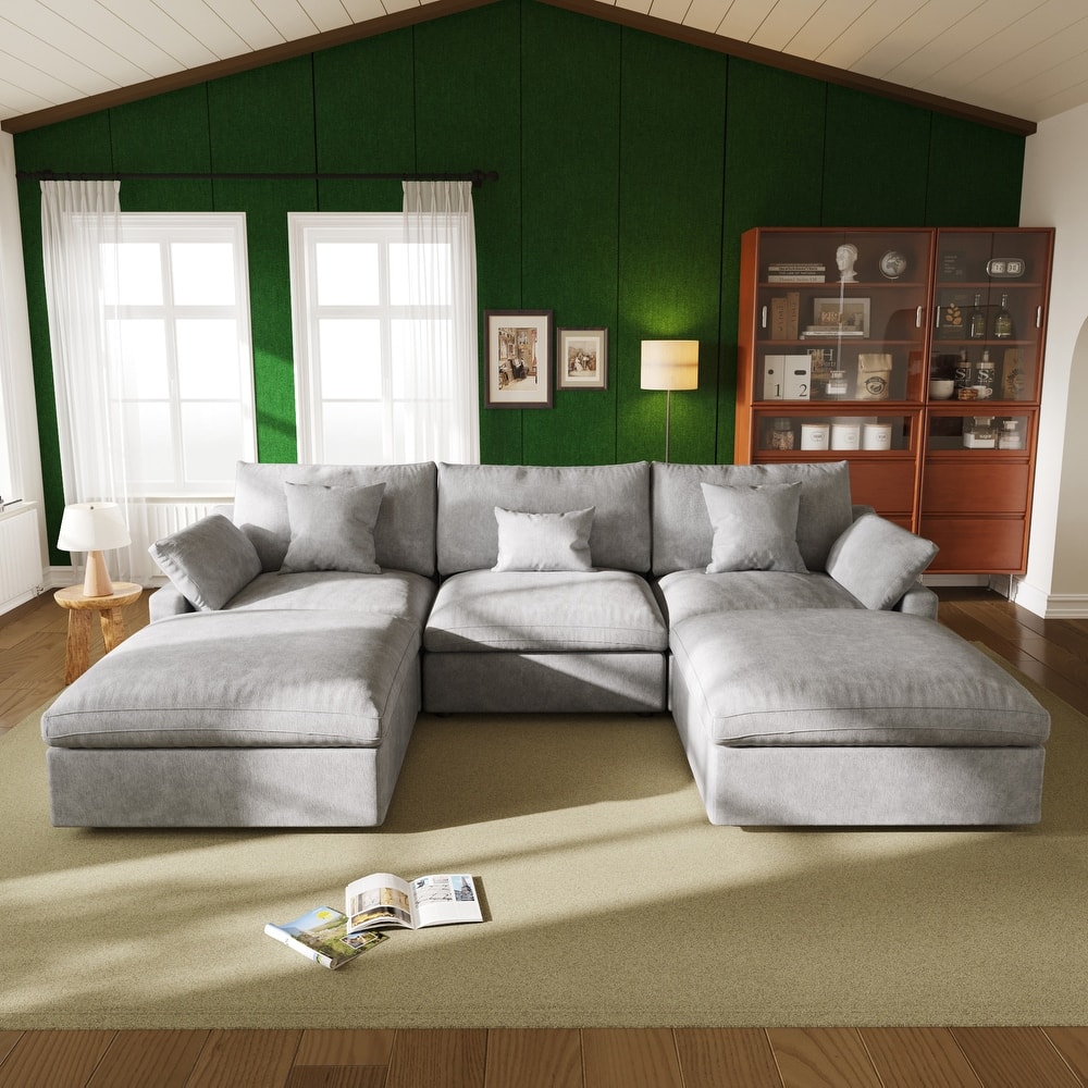 119'' Linen Upholstered Sectional Sofa 5 Seats U-shape Modular Couch