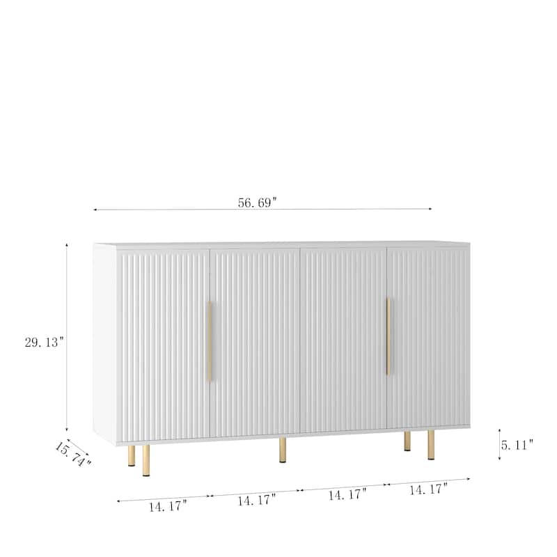 Buffet Cabinet with Fluted Decorative Doors, Wood Sideboard Cabinet with Metal Handles, Storage Cabinet with Adjustable Shelves