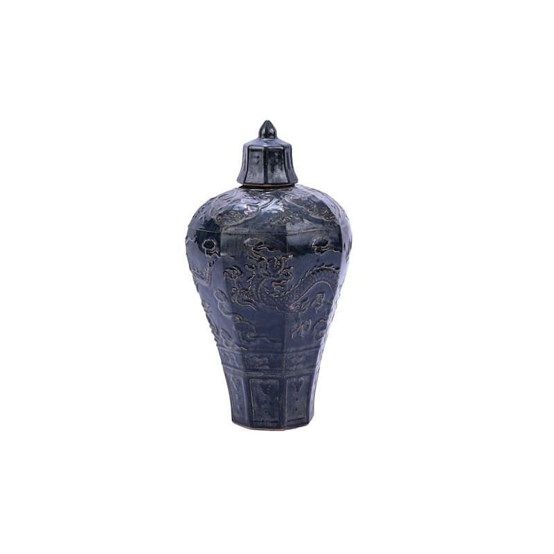 Handmade Carved Dragon Plum Floor Jar