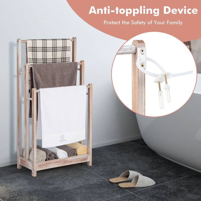 Gymax 3-Bar Freestanding Towel Rack w/ Bottom Storage Shelf