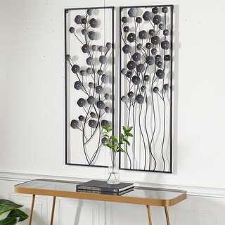 Black Metal Floral Home Wall Decor with Black Frame (Set of 2) - Bed ...