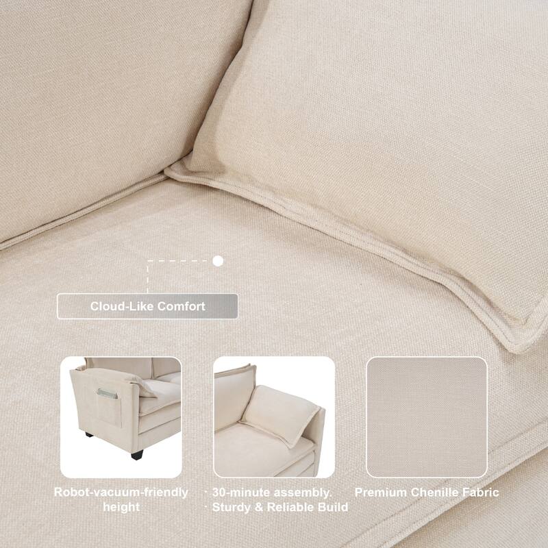 107-Inch L-Shaped Corner Sofa with Storage, Cotton-Linen Velvet 3-Seater for Living Room & Office