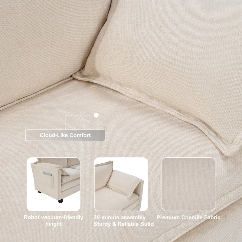 GDFStudio - 107" Rubber Wood Modular L-Shaped Sofa with Storage