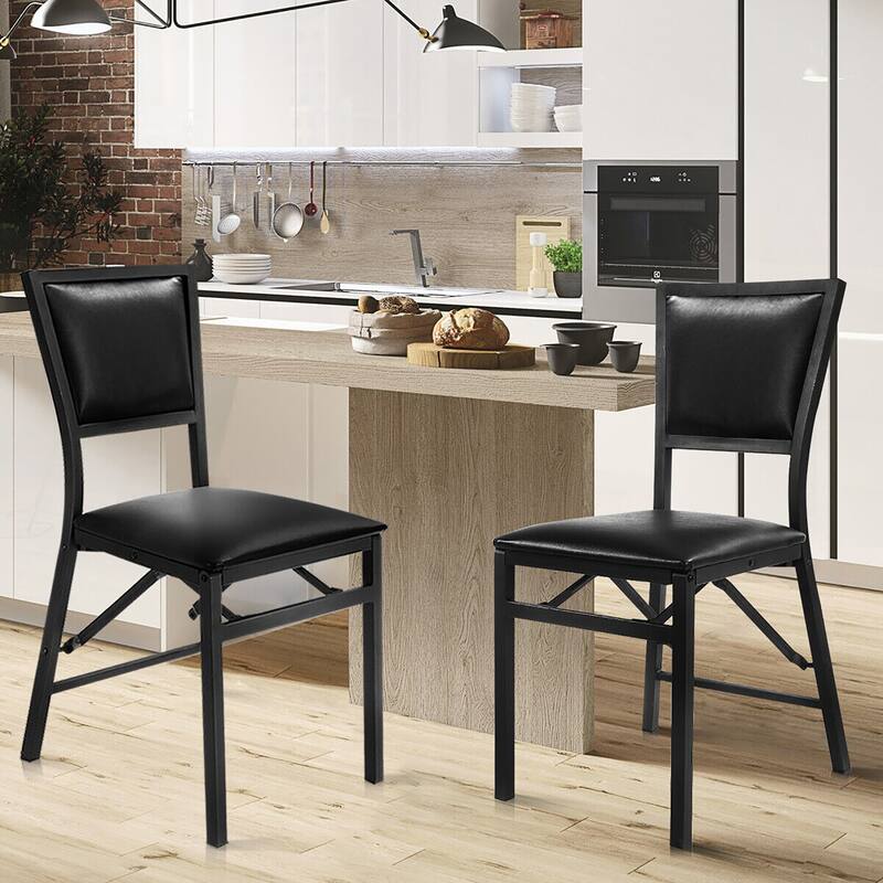 Gymax Set of 2 Steel Folding Chair PU Upholstered Counter Height Side