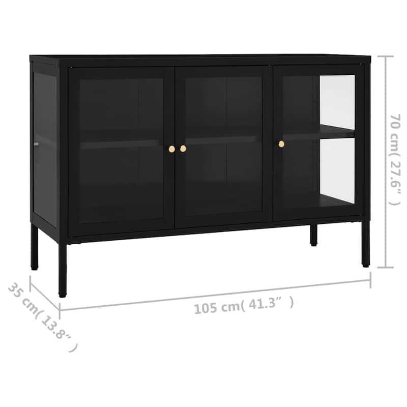 vidaXL Sideboard Black 41.3"x13.8"x27.6" Steel and Glass