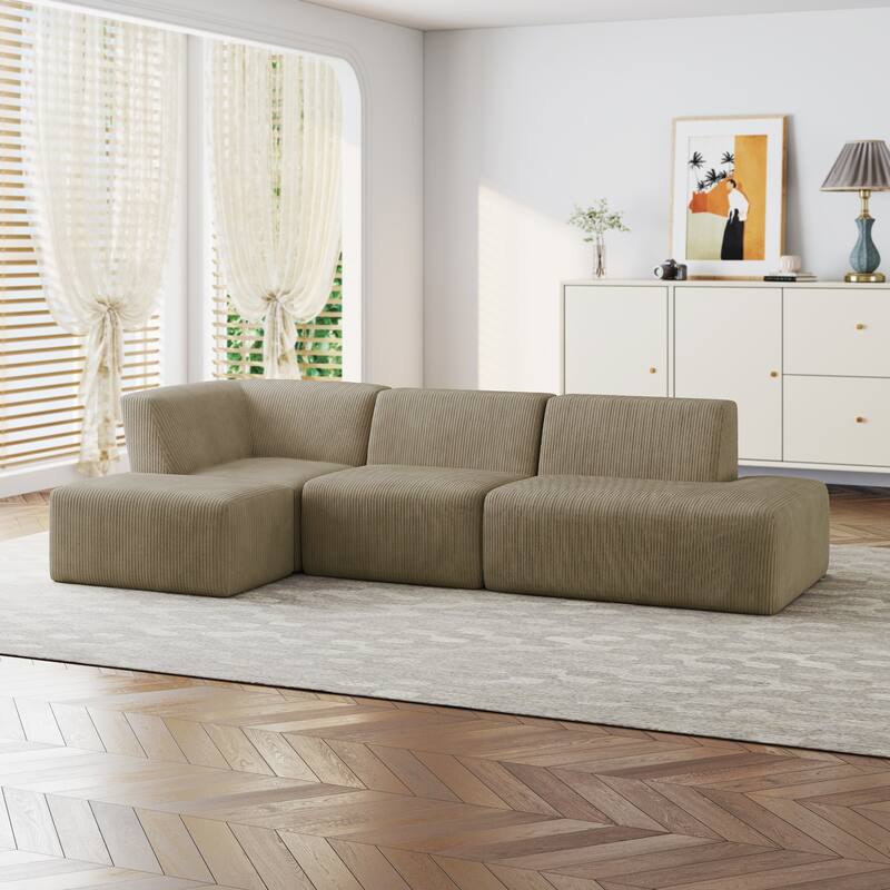 Modular All-Foam Corduroy Compression Sofa With Ottoman