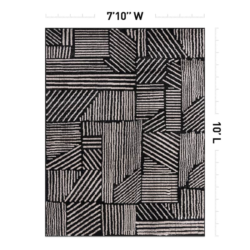 World Rug Gallery Contemporary Boho Stripes Black Area Rug