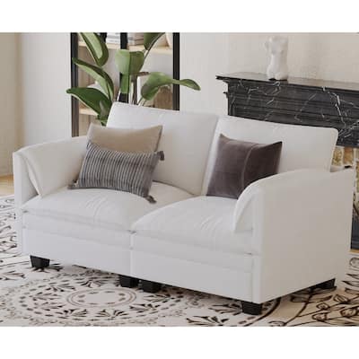 Solid Wood Loveseat Sofa, Fabric Upholstered Straight-Row 2 Seat Sofa, Lounge Sofa with Armrests for Small Spaces, Bedroom