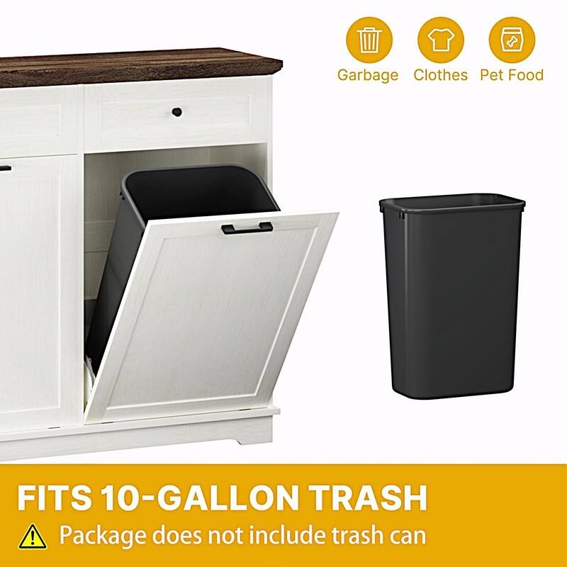 20 Gallon Double Tilt-Out Trash Can Cabinet, Freestanding Wooden Garbage & Recycling Bin with Hideaway Drawer