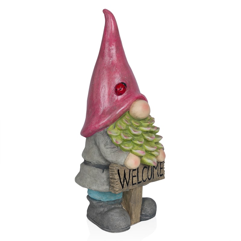 Gnome with Red Hat Holding "Welcome" Sign
