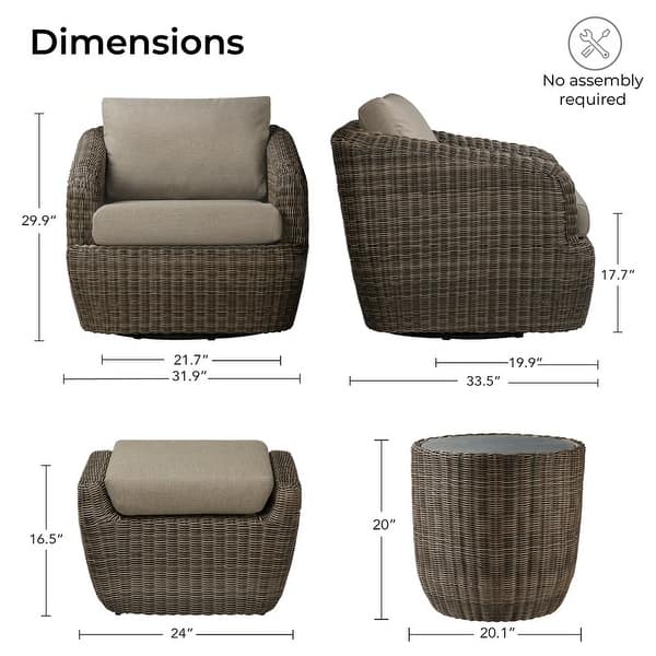 dimension image slide 2 of 12, Patio Wicker Furniture Set Outdoor Rattan Bistro Set