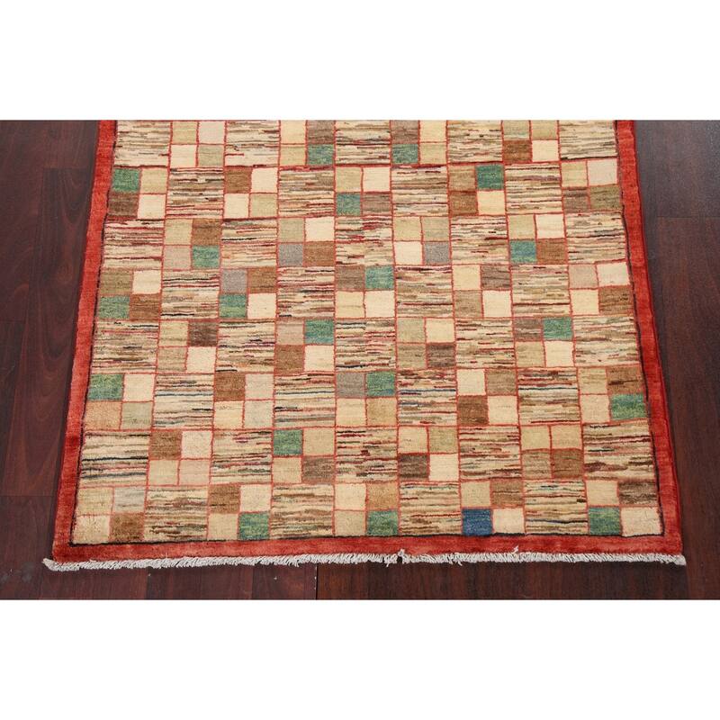 Geometric Gabbeh Kashkoli Oriental Wool Area Rug Hand-knotted Carpet - 3'3" x 4'11"