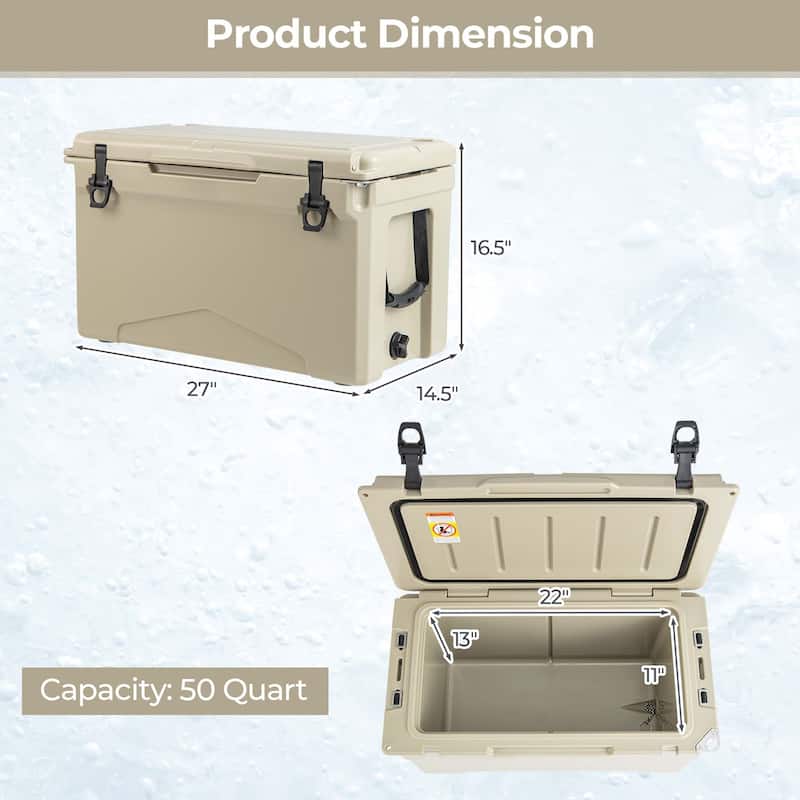 50 QT Rotomolded Cooler Portable Ice Chest Ice Retention for 5-7 Days