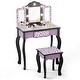 preview thumbnail 4 of 13, Kids MDF Vanity Table Set In Pink With 1 Drawer With 3-Color Dimmable LED Bulb - N/A Purple