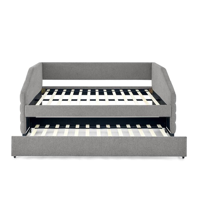 Full Size Daybed with Trundle Upholstered Tufted Sofa Bed, Linen Fabric