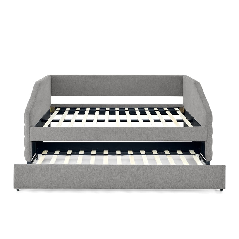 Full Size Daybed with Trundle Upholstered Tufted Sofa Bed - Grey