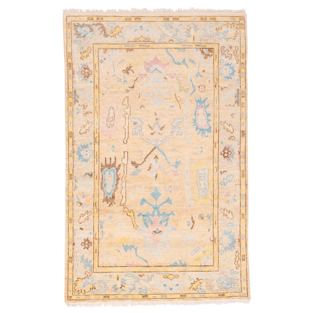 ECARPETGALLERY Hand-knotted Modern Oushak Tan Wool Rug - 4'0 x 6'2