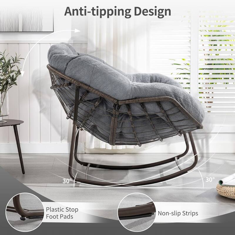 Outdoor Rattan Rocker Recliner Chair With Polyester Padded Cushion （set of 2）