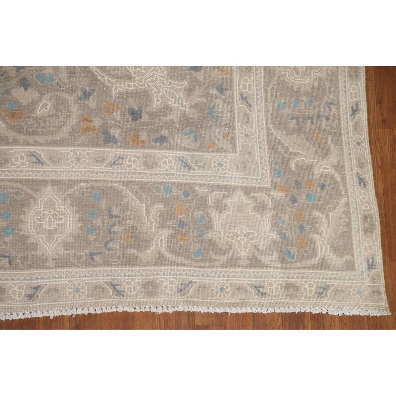 Hand Knotted Oriental 100% Wool Carpet Traditional Floral Navy Blue & Blues Tabriz Area Rug - 13' 0'' X 9' 8''